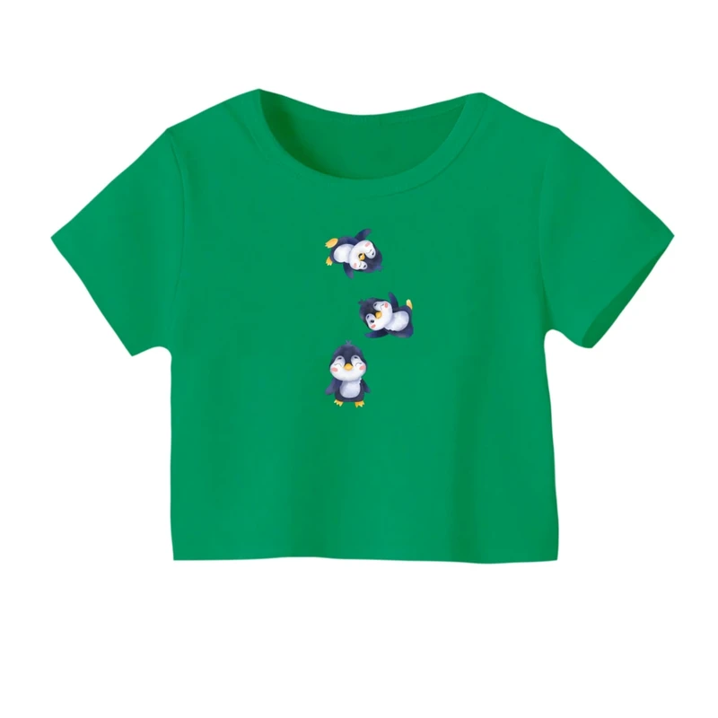 کراپ‌ تی‌شرت آستین کوتاه زنانه مدل پنگوئن معلق