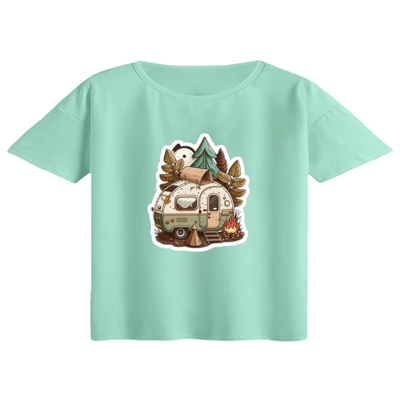 کراپ تی‌شرت آستین کوتاه زنانه مدل کمپ