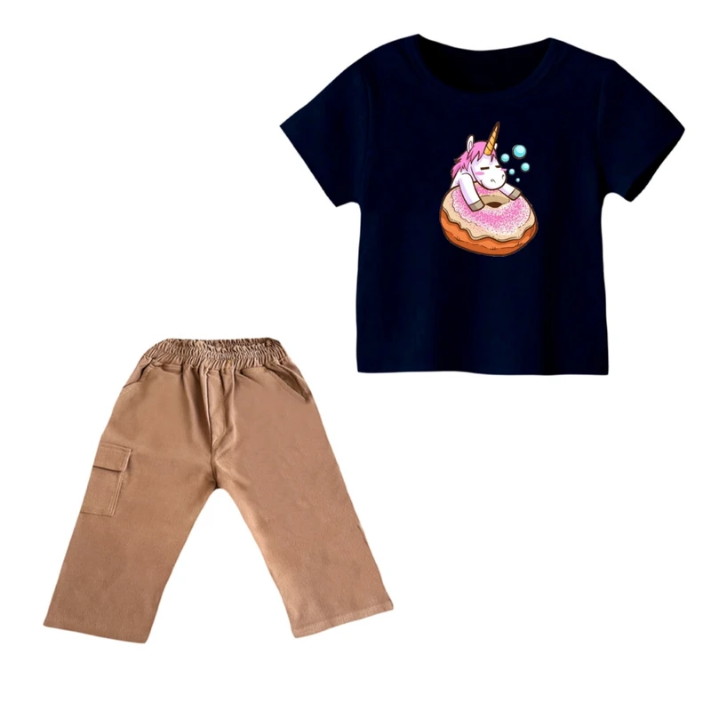 ست تی شرت و شلوارک دخترانه مدل یونیکورن کد 6