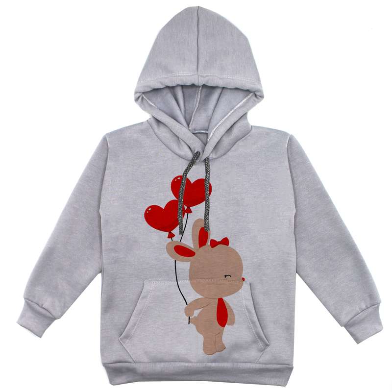 هودی دخترانه مدل خرگوش و بادکنک F129 رنگ طوسی