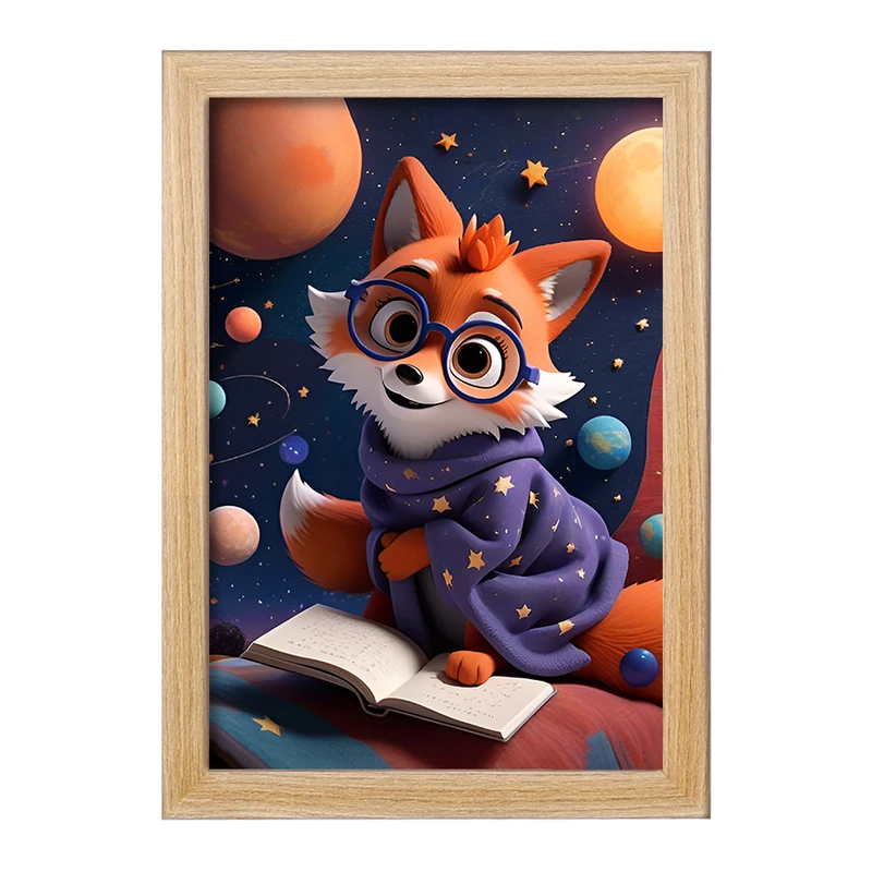 تابلو خندالو مدل روباه عشق فضا کد F12632