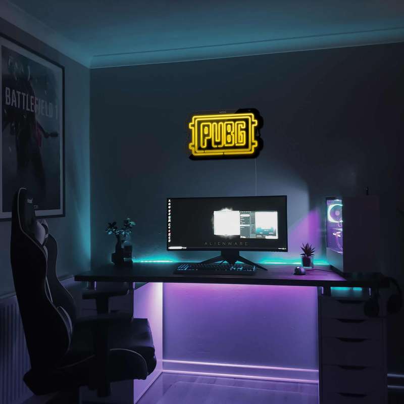 چراغ دیواری نئون دیزاین مدل Pubg-Logo-BL_YL