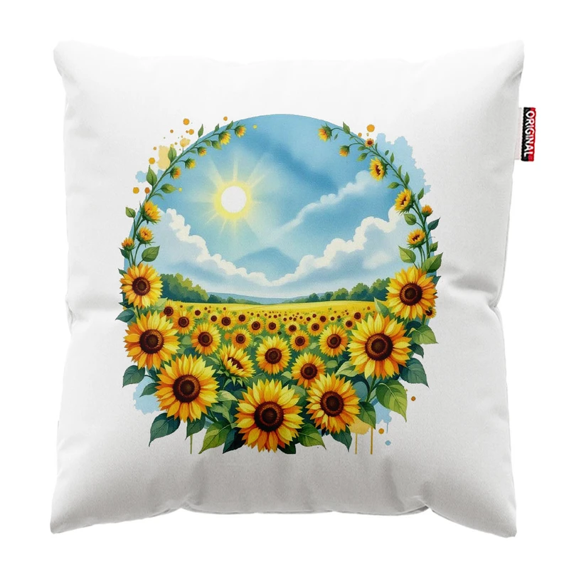 کوسن پاد آفرین طرح گل آفتابگردون و منظره کد 2932 سایز 30*30 سانتی متر