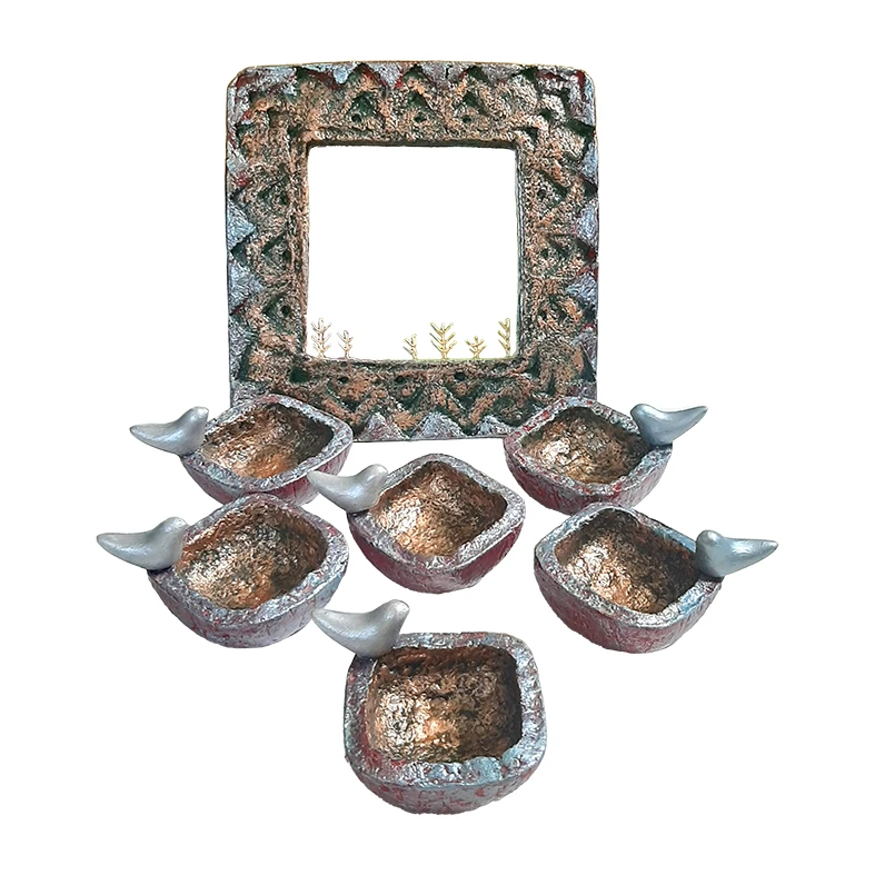 مجموعه ظروف هفت سین 7 پارچه مدل مربعی طرح مرغ آمین کد 099-0321