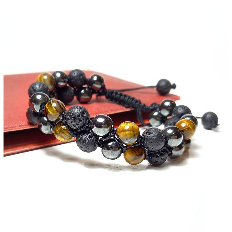 دستبند مدل دو رج بافت چشم ببر و حدید