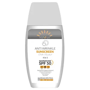کرم ضد آفتاب و ضد چروک بدون رنگ هپسان SPF50 مدل 4در1 محافظ UVA ،UVB و PA+++ و حاوی ویتامین B5 و C مناسب انواع پوست حجم 50 میلی لیتر