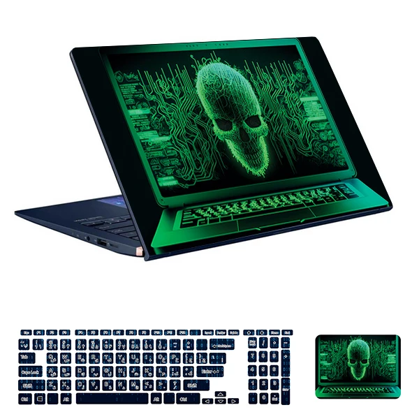استیکر لپ تاپ توییجین و موییجین طرح هکر کد 27 مناسب برای لپ تاپ 15.6 اینچ به همراه برچسب حروف فارسی کیبورد