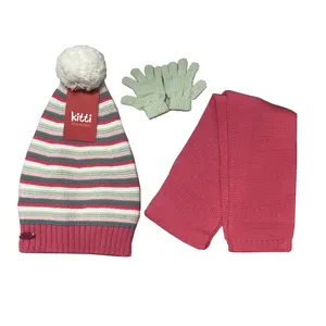 ست کلاه و شال گردن و دستکش بافتنی بچگانه مدل کیتی