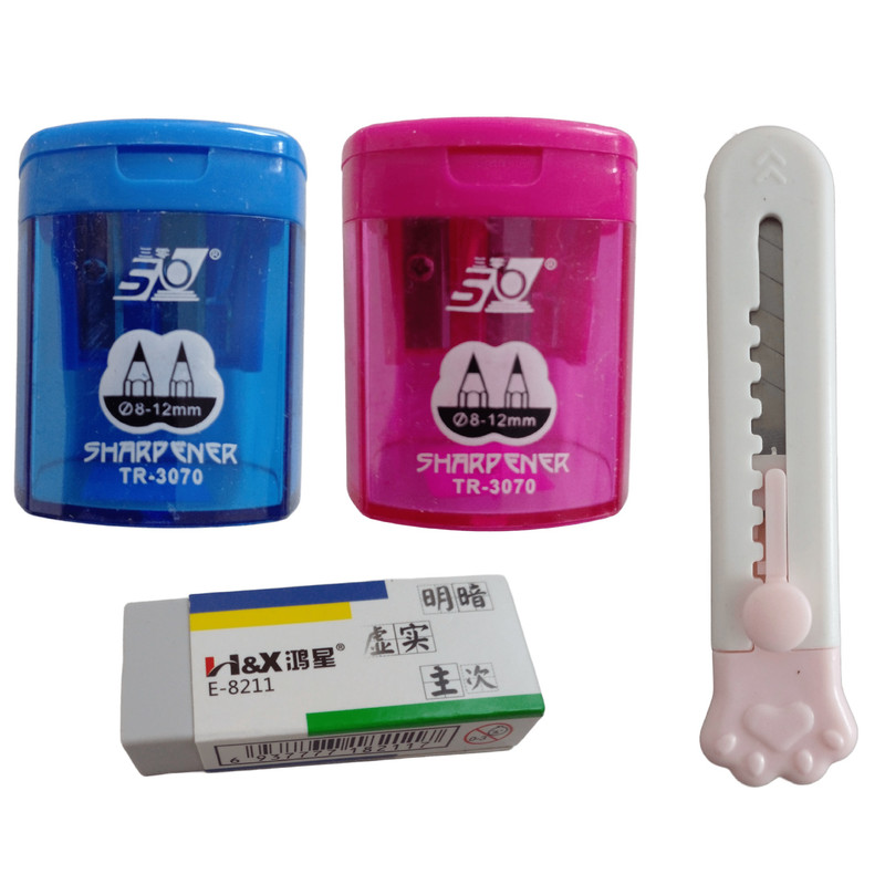 تراش مدل مخزن دار به همراه پاک کن و کاتر مجموعه 4 عددی