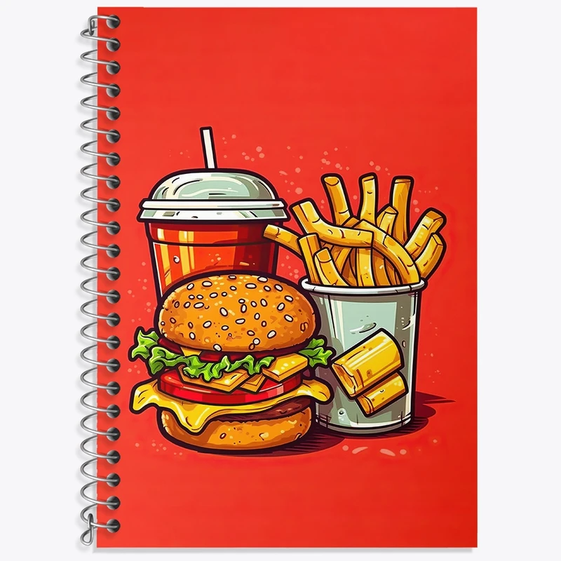 دفتر زبان 50 برگ خندالو مدل سه خط طرح فست فود (Fast Food) کد 36556