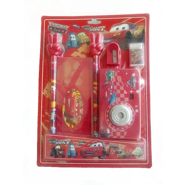 بسته لوازم تحریر مدل ماشین ها مجموعه 8 عددی