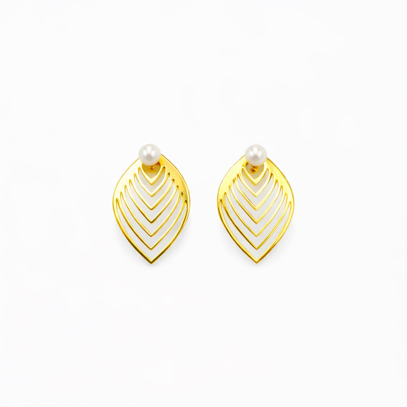 گوشواره میخی طلا کم اجرت 18 عیار زنانه مان گالری مدل برگ و مروارید کد E-500141