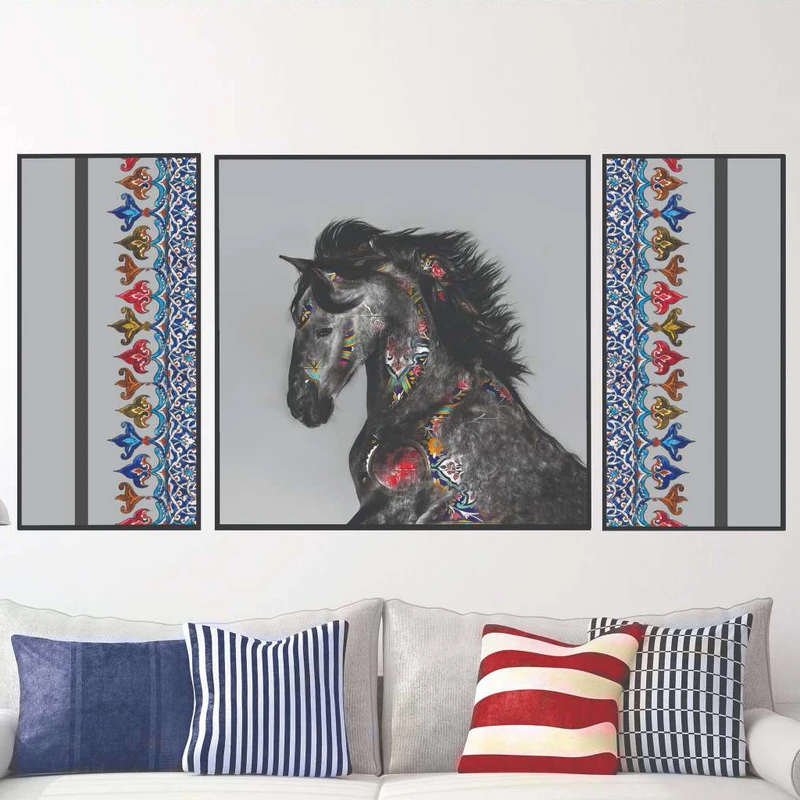 تابلو ساده بکلیت طرح دیجیتال آرت مدل B-2056 فریم مشکی مجموعه 3 عددی