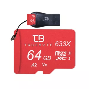  کارت حافظه microSD XC تروبایت مدل 633X-A2-V30 کلاس 10 استاندارد UHS-I U3 سرعت 95MBps ظرفیت 64 گیگابایت به همراه کارت‌خوان