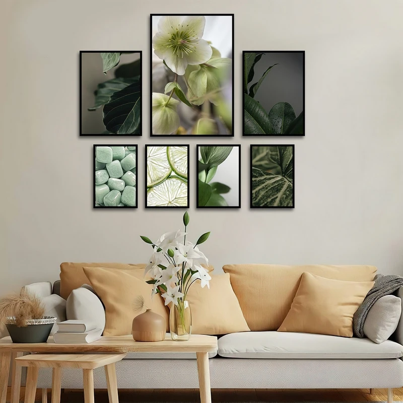 تابلو بکلیت طرح طبیعت و گل و برگ مدل شاین اکلیلی کد B-2847 مجموعه 7 عددی