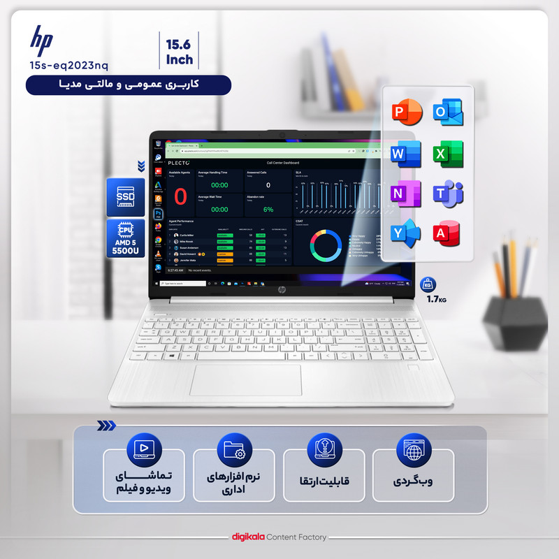 لپ تاپ 15.6 اینچی اچ‌ پی مدل 15s-eq2023nq-R5 5500U-32GB DDR4-256SSD-IPS - کاستوم شده