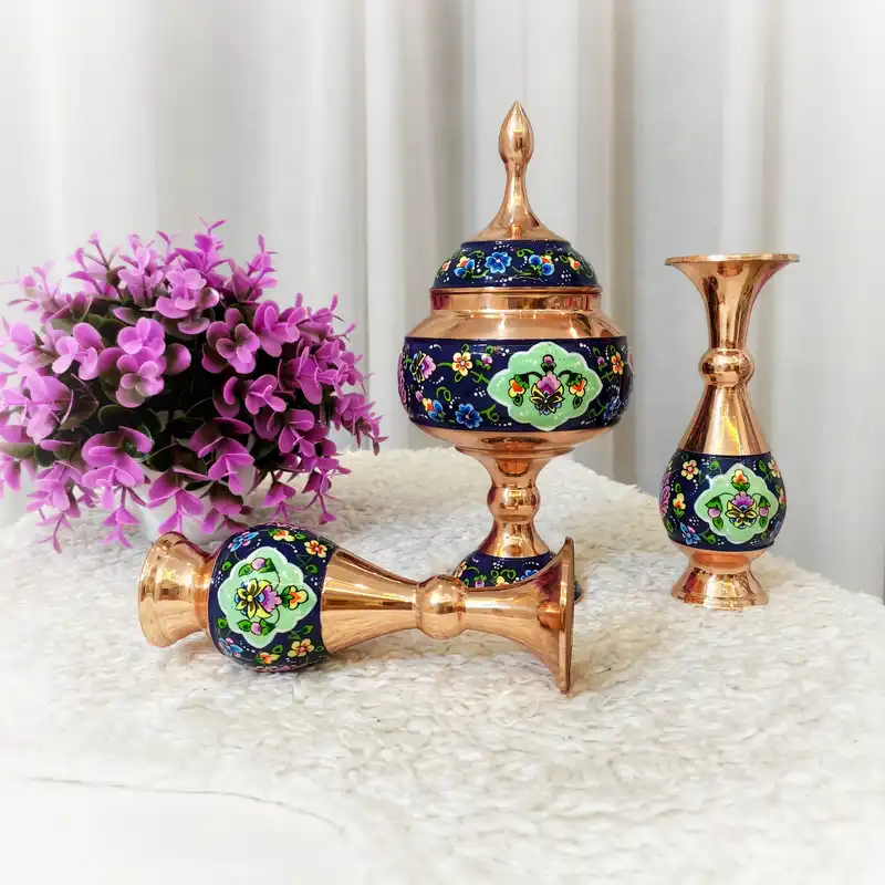 ست 3 تکه گلدان و شکلات خوری مسی مدل پرداز کد trj16