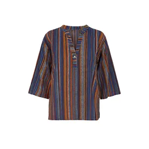 تخفیف بلوز آستین سه ربع یقه انگلیسی زنانه مدل راه راه