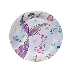 پیش دستی یکبار مصرف مدل پری دریایی گرد کد MermaidPlate1 مجموعه 10 عددی