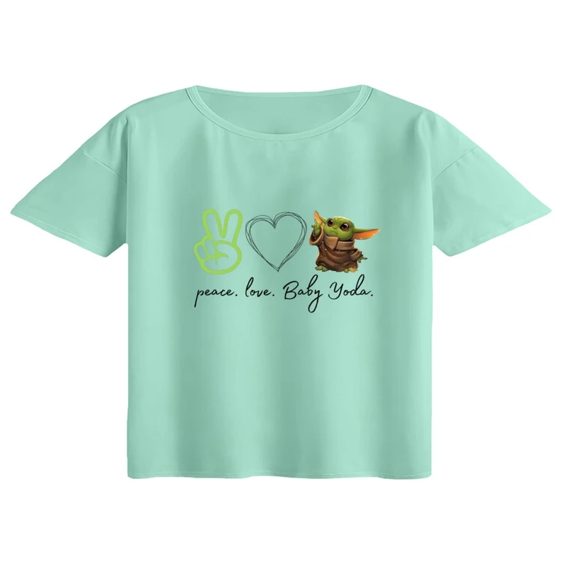 کراپ تی‌شرت آستین کوتاه زنانه مدل بیبی یودا صلح