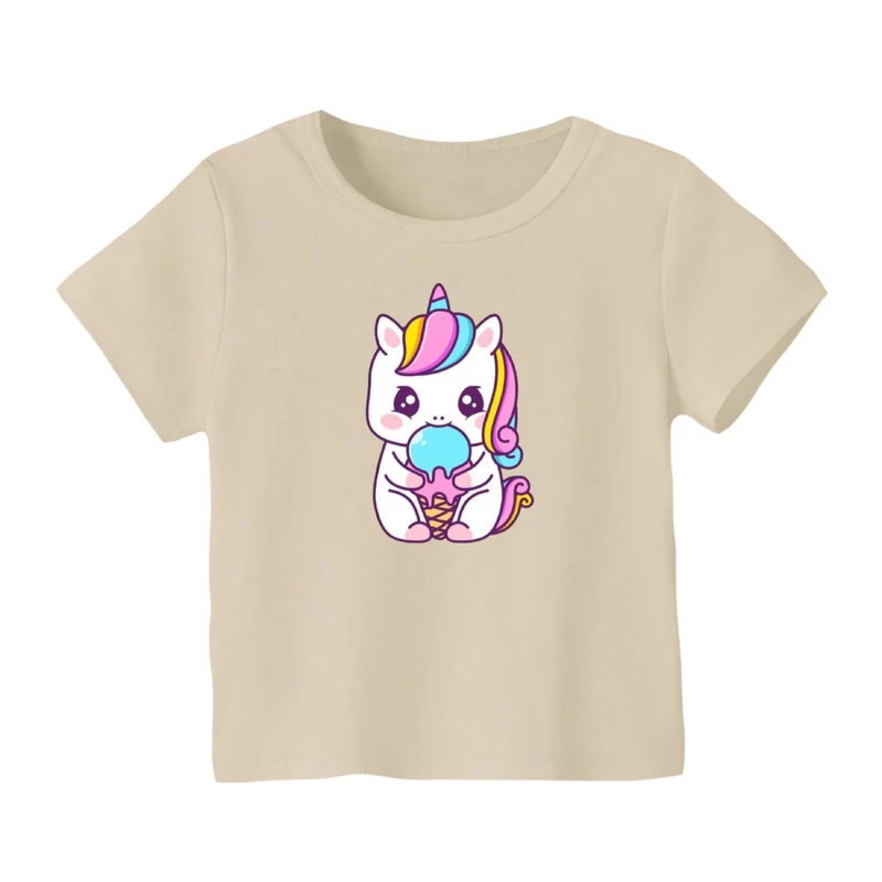 تی شرت آستین کوتاه بچگانه مدل یونیکورن کد ۲۸ رنگ کرم
