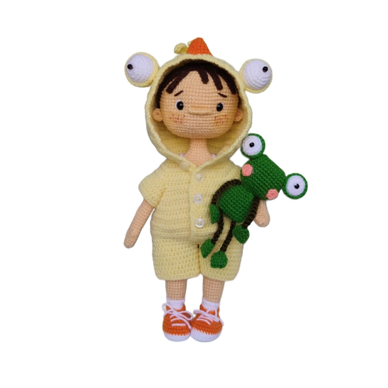 عروسک بافتنی مدل پسر لباس مرغی مجموعه دو عددی 