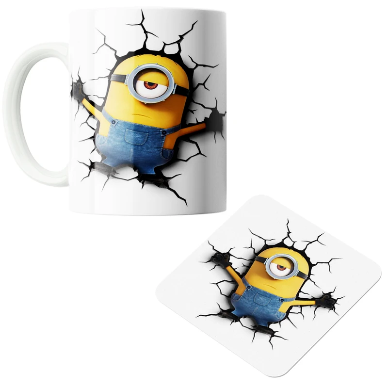 ماگ پاد آفرین مدل مینیون ها کد z234 به همراه زیر لیوانی