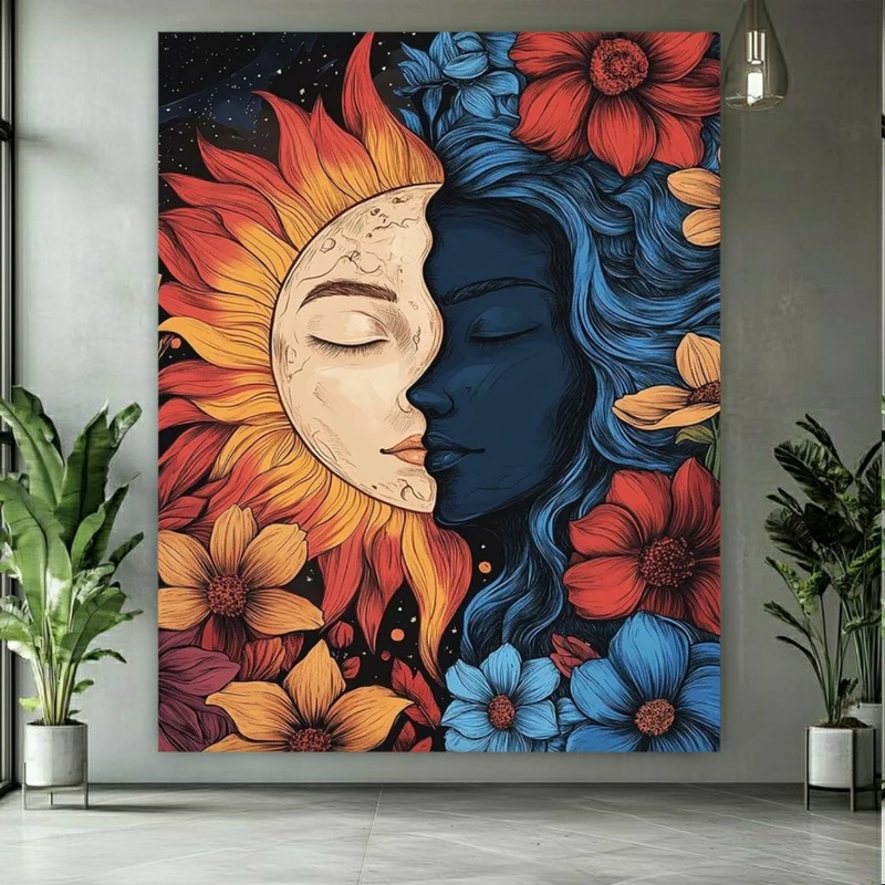 تابلو بوم طرح مخمل فانتزی خورشید مدل ماه کد FP106375