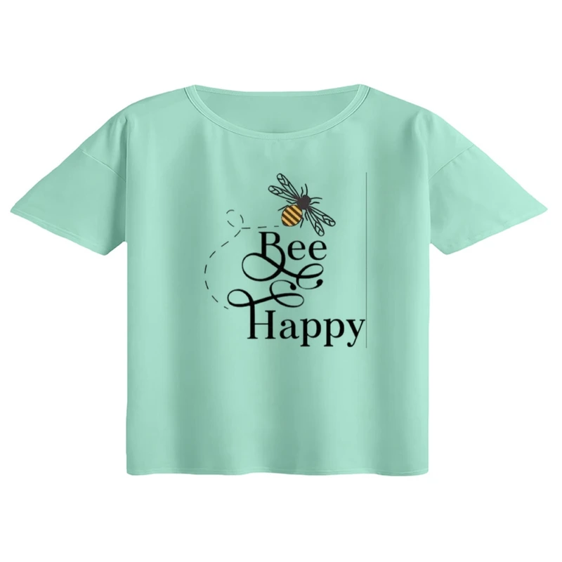 کراپ تی‌شرت آستین کوتاه زنانه مدل bee happy