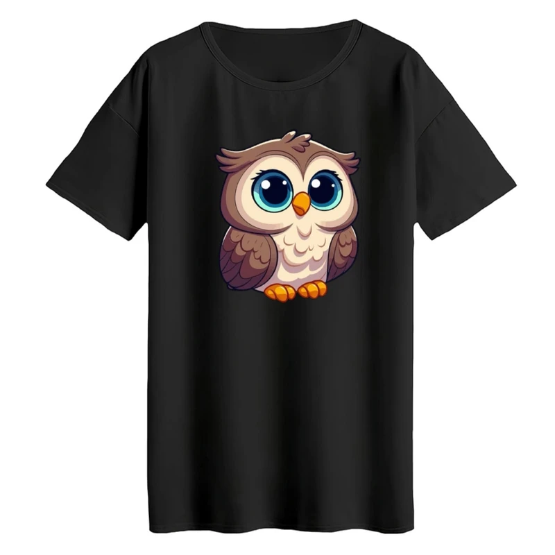 تی‌شرت لانگ آستین کوتاه زنانه مدل جغد فانتزی کد01