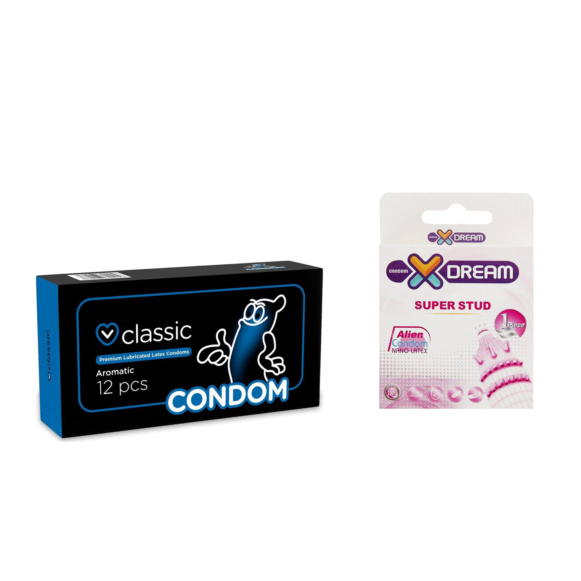 کاندوم ایکس دریم مدل Super Stud به همراه کاندوم کاندوم مدل Classic بسته 12 عددی