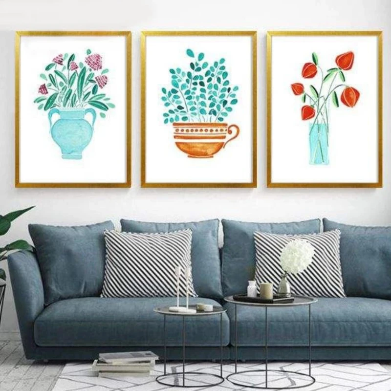 تابلو مدل نقاشی گل گلدان کد T-309 بسته 3 عددی