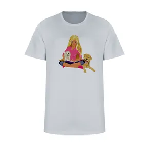 تی شرت آستین کوتاه زنانه مدل باربی و سگ کوچولو کد L308 رنگ طوسی