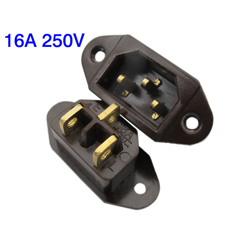 سوکت برق نری 3 پین مدل 16A-250V-Brass بسته 5 عددی