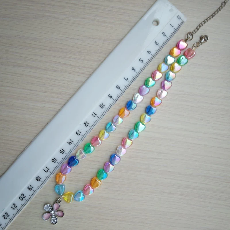 عکس شماره 5 : گردنبند دخترانه مدل مهره ای قلب و گل کد 0332