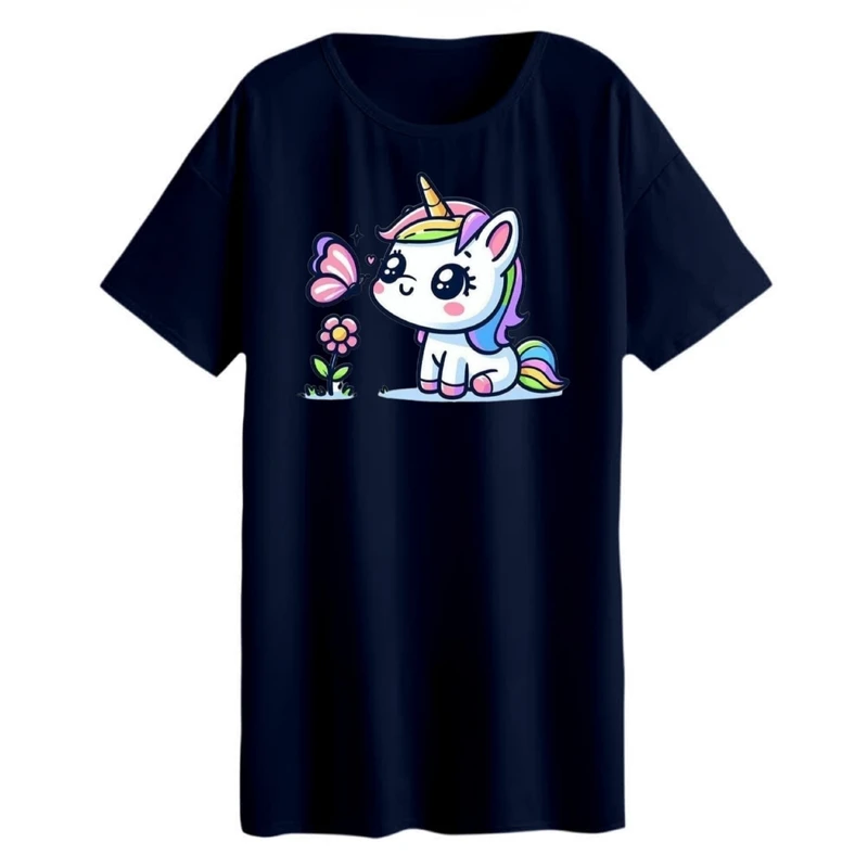 تی شرت لانگ زنانه مدل تک شاخ و پروانه 