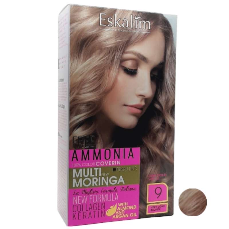 کیت رنگ مو اسکالیم سری collagen keratin شماره 9 حجم 100 میلی لیتر رنگ بلوند خیلی روشن