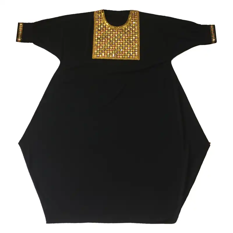 مانتو زنانه مدل عبایی قواره دار سوزندوزی هندی کد tm-2726 رنگ مشکی