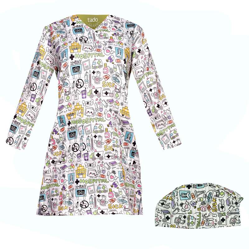 ست کلاه وپوش پزشکی زنانه تادو مدل RO1905 ست کلاه وپوش پزشکی زنانه تادو مدل RO1905