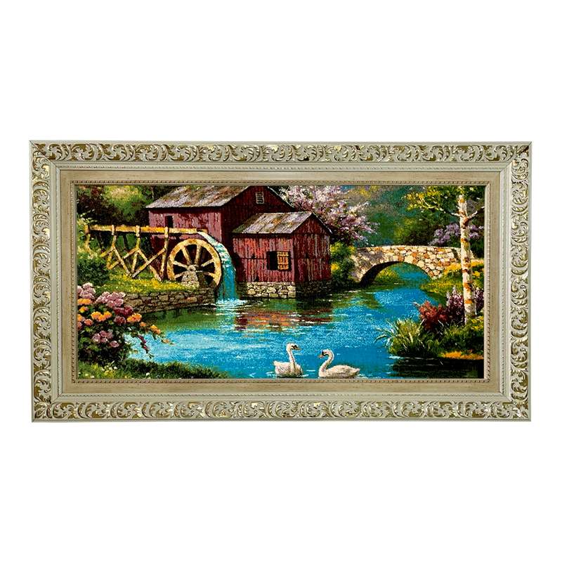 تابلو فرش ماشینی طرح دستبافت مدل آسیاب آبی کد 7646