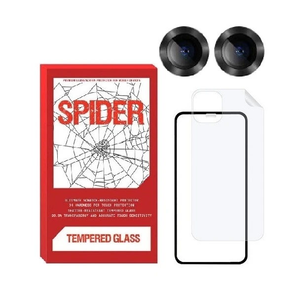 محافظ صفحه نمایش اسپایدر مدل 2FN مناسب برای گوشی موبایل اپل iPhone 13 mini به همراه محافظ پشت گوشی و محافظ لنز دوربین