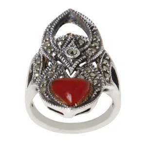 انگشتر نقره زنانه بازرگانی میلادی مدل سنگ عقیق نگین مارکازیت کد AW_579