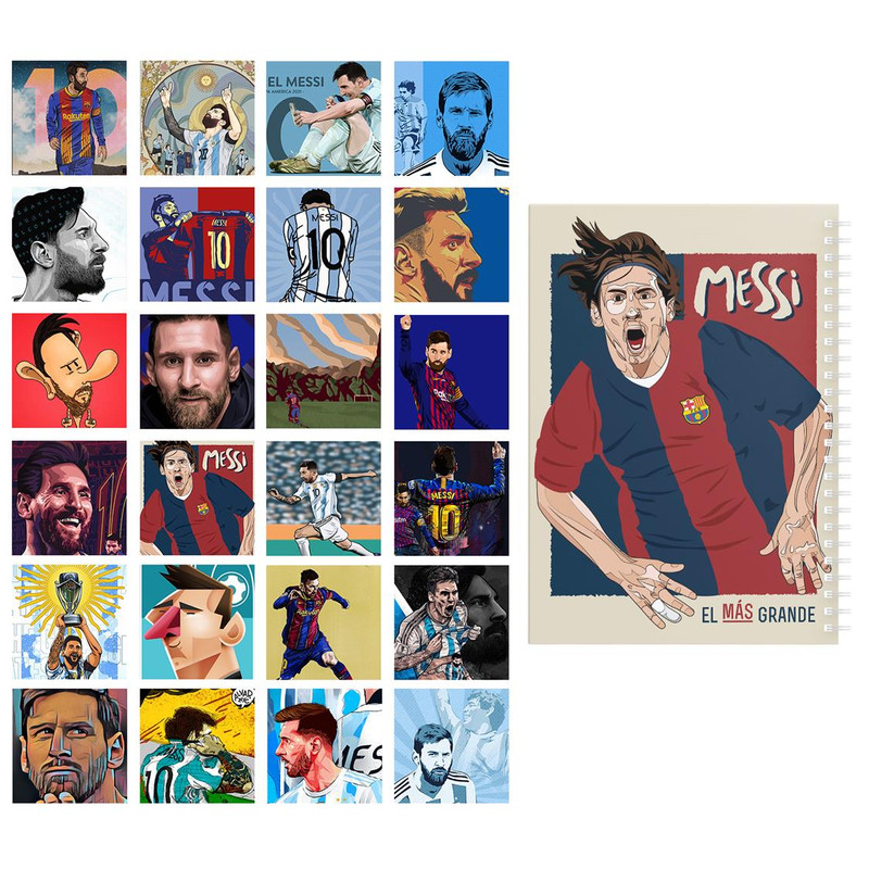 دفتر نقاشی باژیکان طرح فوتبالی مسی کد 20100663 به همراه فتوکارت مجموعه 24 عددی