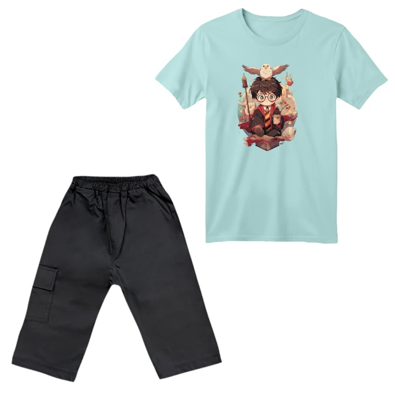 ست تی‌شرت آستین کوتاه و شلوارک پسرانه مدل هری پاتر کد 02