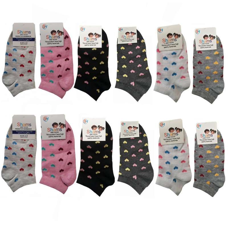 جوراب دخترانه مدل نانو پنبه قلبی مجموعه 12 عددی