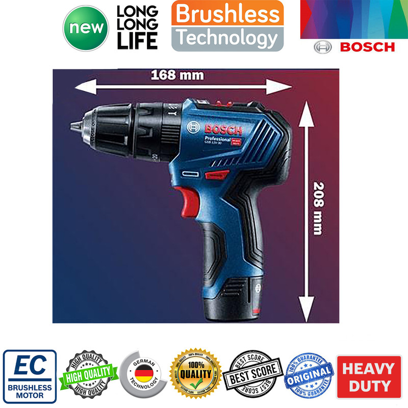 دریل شارژی چکشی بوش مدل GSB 12V-30 Brushless + Extra