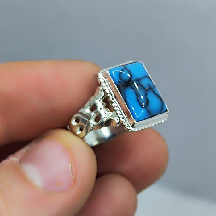 انگشتر نقره مردانه مدل سنگ فیروزه مصری رکاب اسپرت کد 874