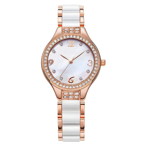 ساعت مچی عقربهای کوارتز زنانه مدل دستبندی طرح سرامیک کد ۱