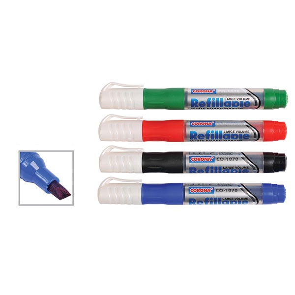 ماژیک وایت برد کرونا مدل Refillable کد CO-1090 بسته 12 عددی به همراه جوهر یدک