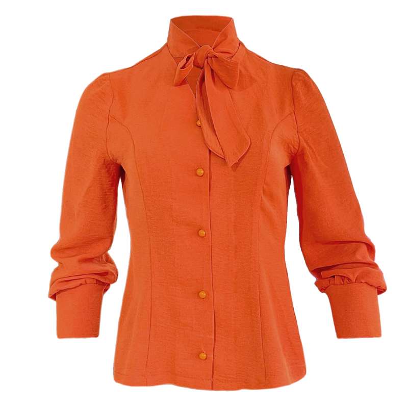 شومیز آستین بلند زنانه مدل یقه کرواتی رنگ نارنجی